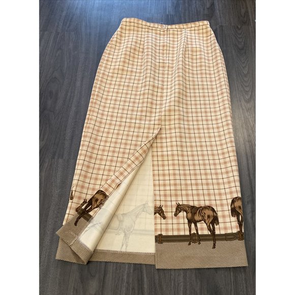 Plaid Western Horse-Themed Beige Maxi Skirt by Intriguing Threads, Est. Size 10 - Picture 8 of 11
